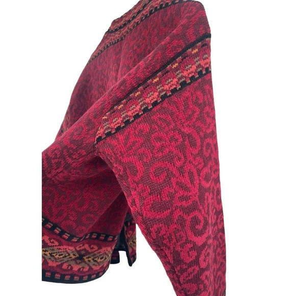 Icelandic Designs Sweater Floral Women Size Large Red Wool Blend Cardigan Lined - Picture 10 of 16
